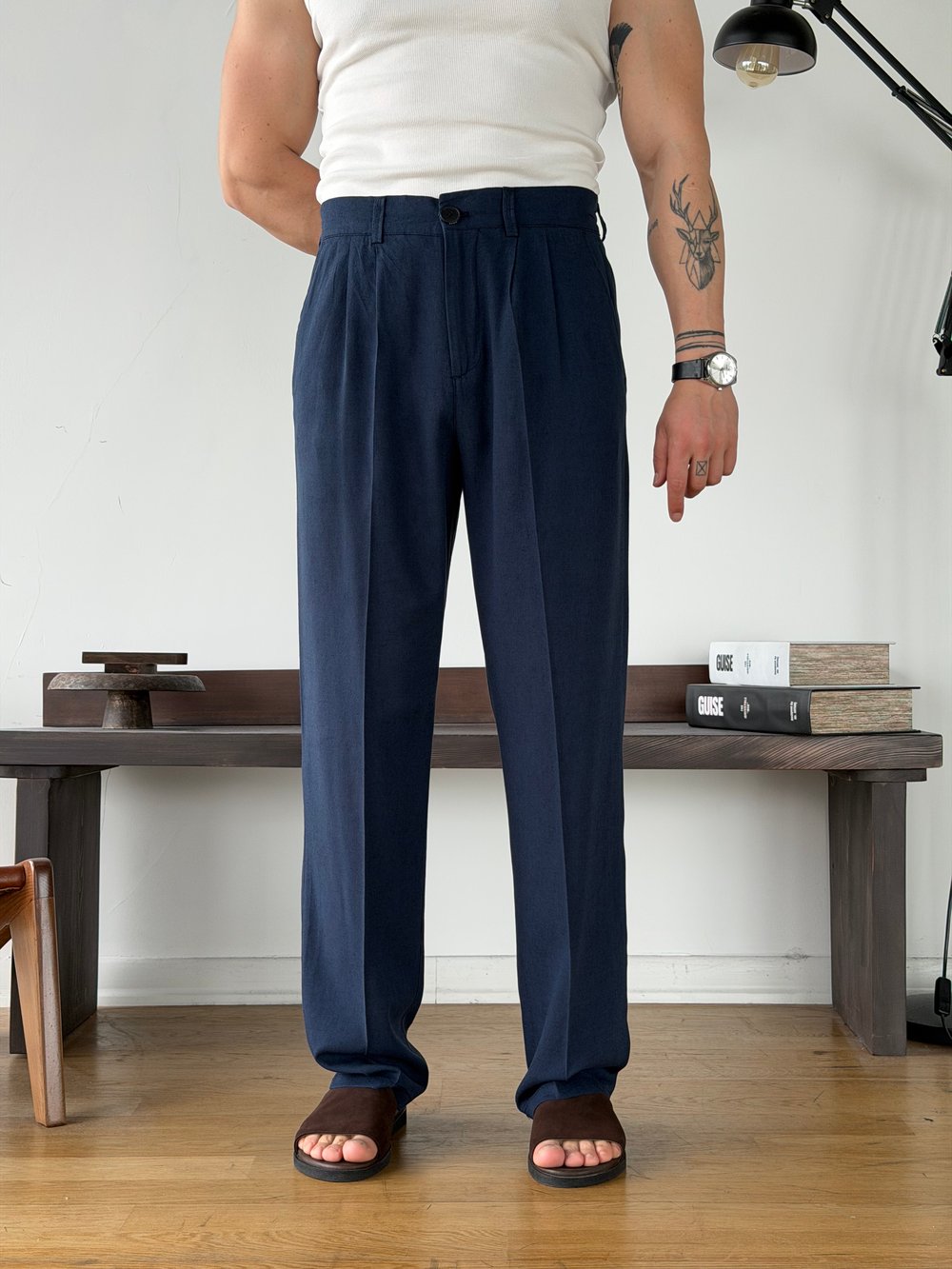Linora Lacivert Viscon Keten Baggy Pantolon 
