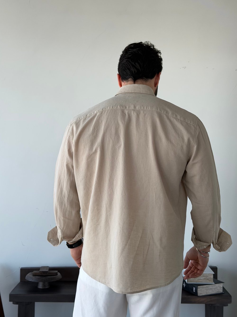 Lorenti Linen Karışımlı Bej Gömlek