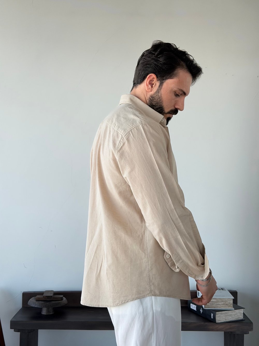 Lorenti Linen Karışımlı Bej Gömlek