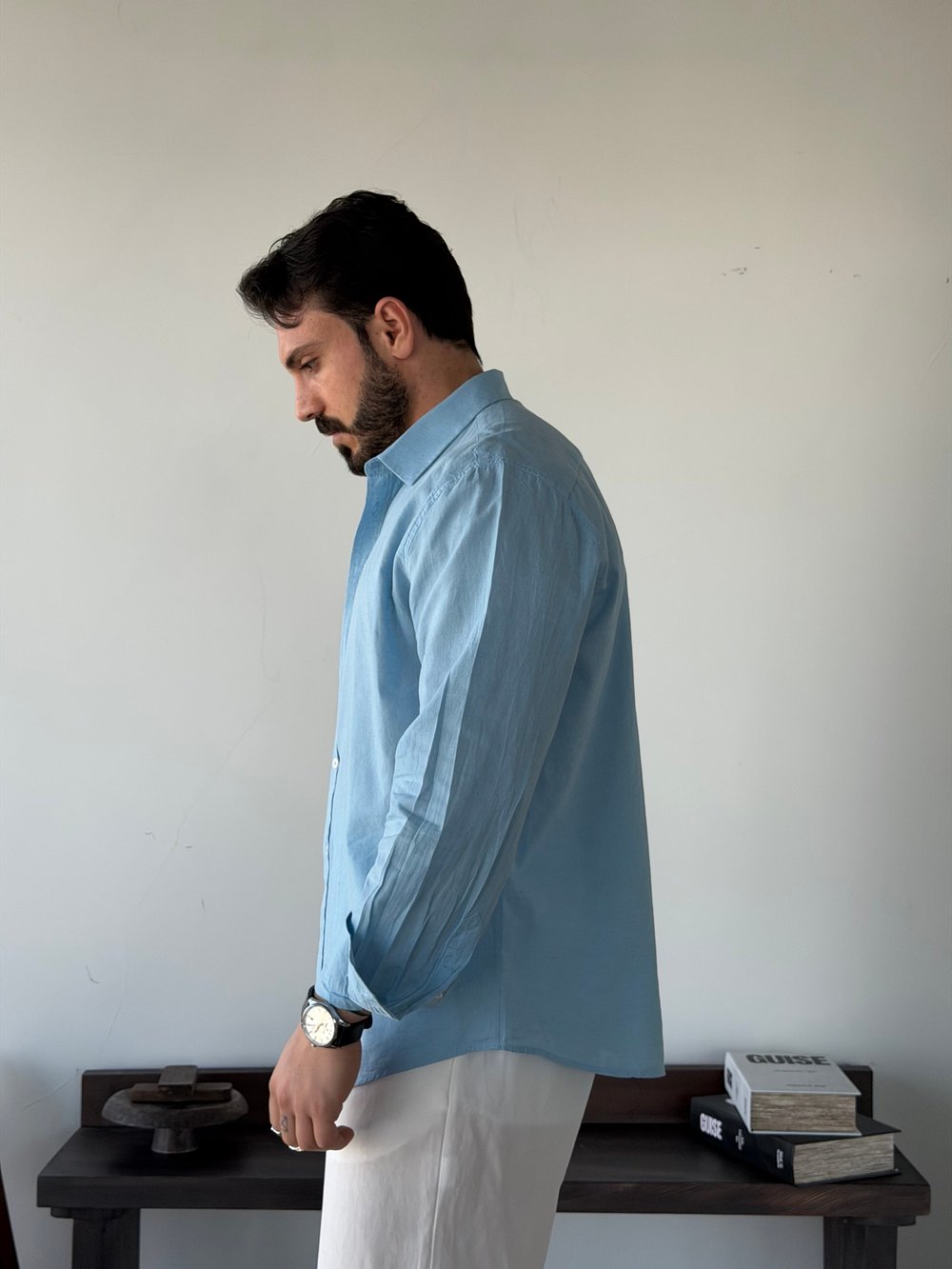 Lorenti Linen Karışımlı Mavi Gömlek