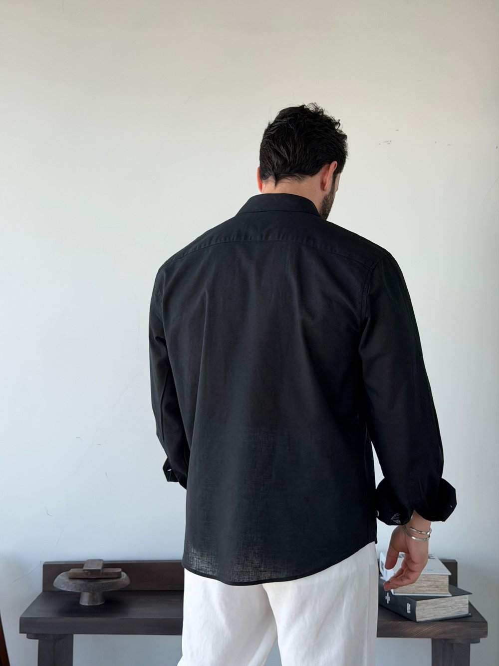 Lorenti Linen Karışımlı Siyah Gömlek