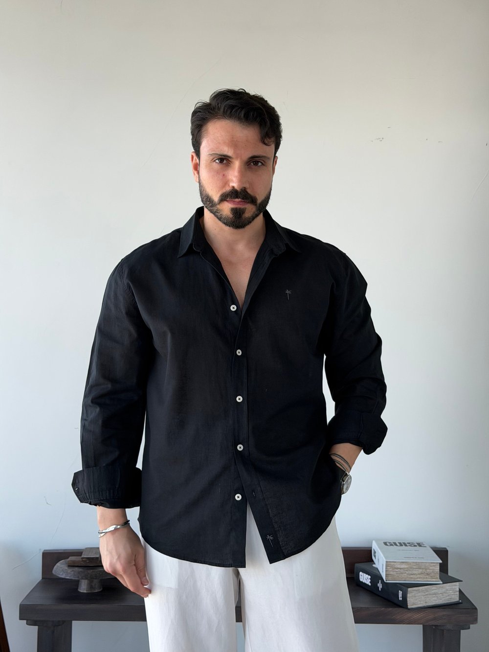 Lorenti Linen Karışımlı Siyah Gömlek