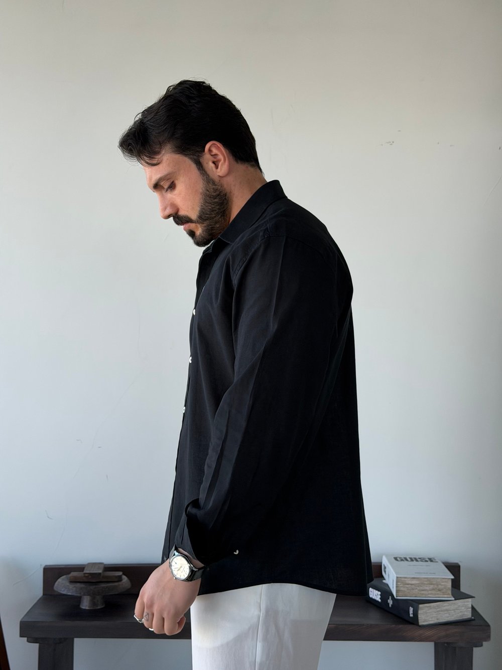 Lorenti Linen Karışımlı Siyah Gömlek