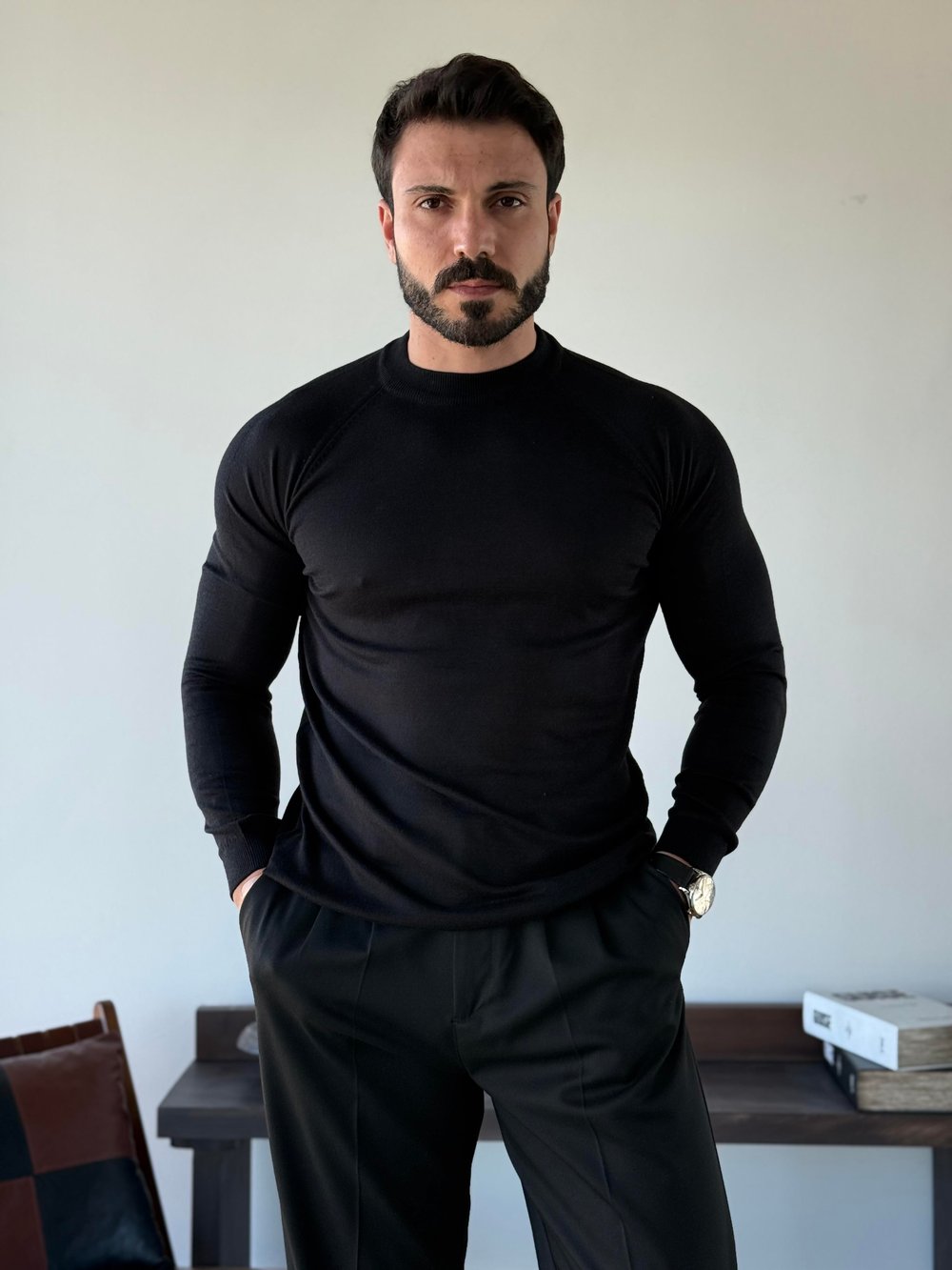 Marcelo Yarım Balıkçı Siyah Triko