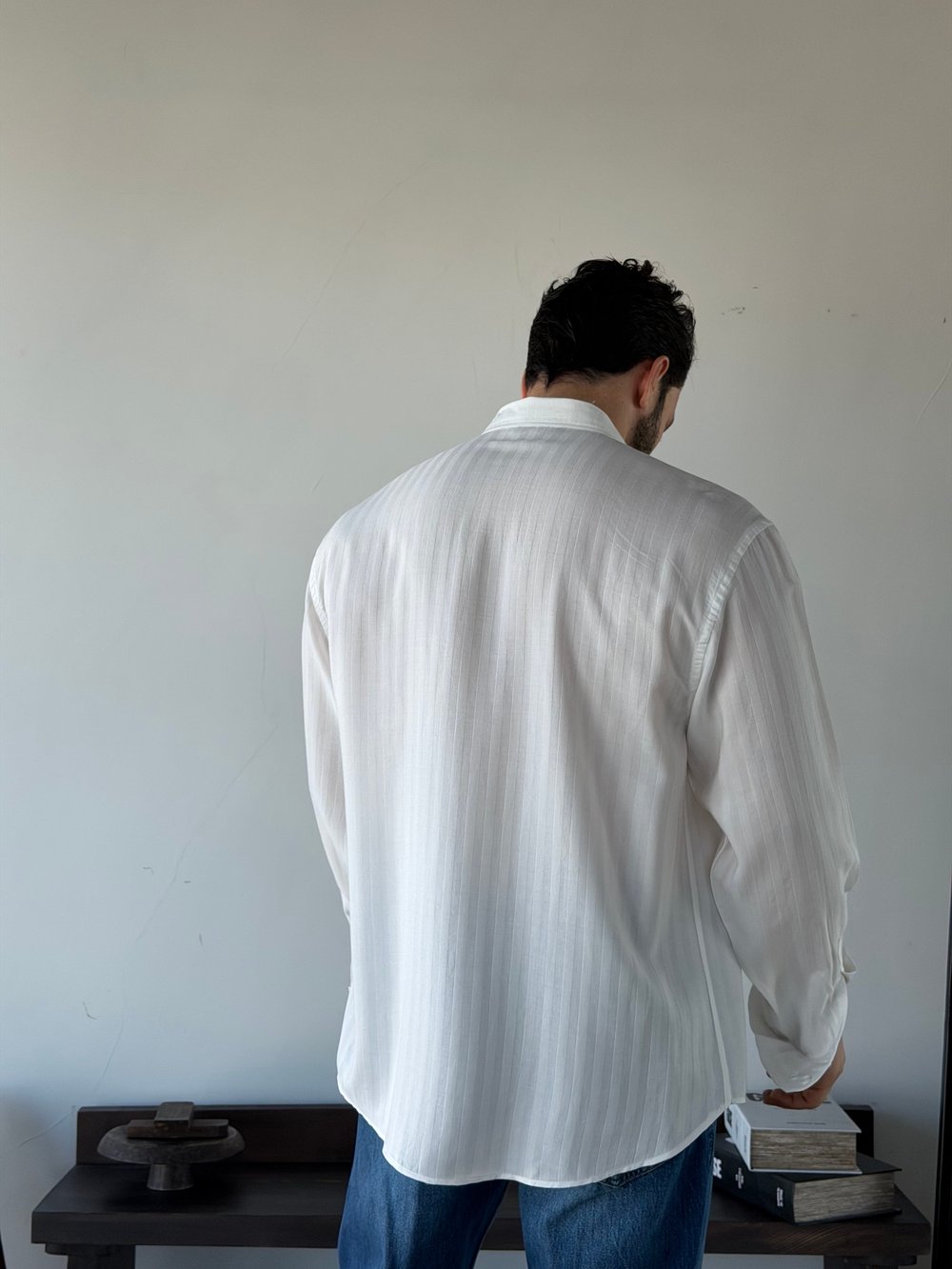 Minas Oversize Desenli Tensel Beyaz Gömlek