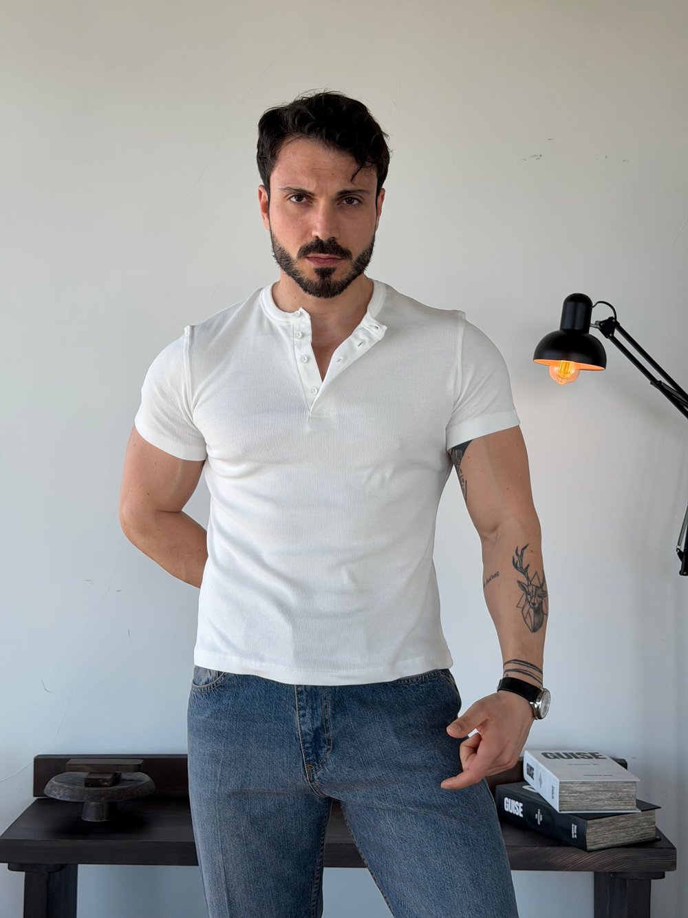 Next Fitilli Henley Ekru Tişört