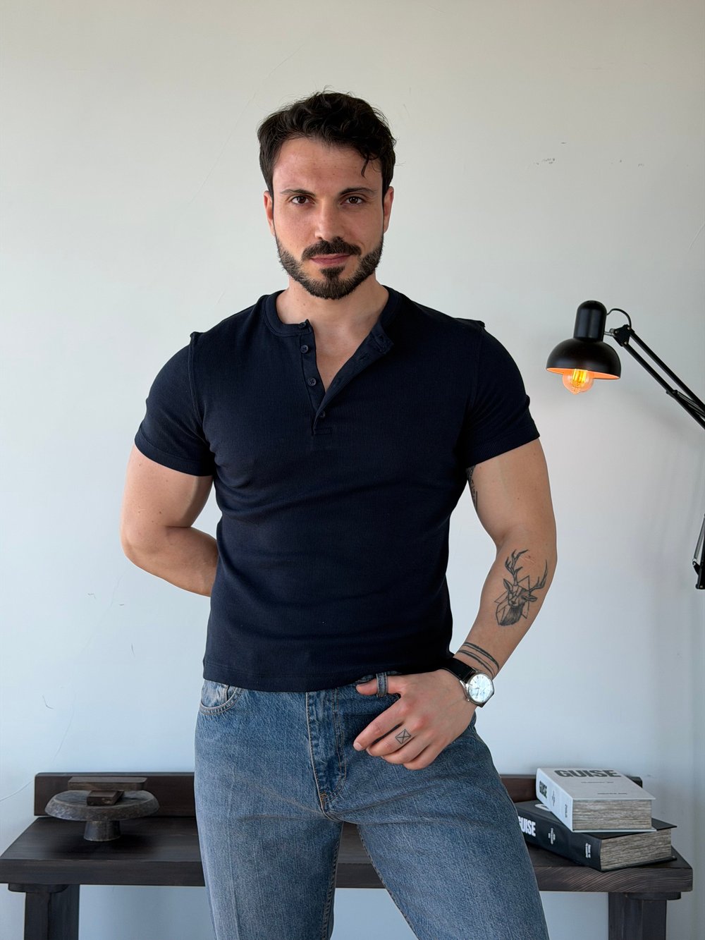 Next Fitilli Henley Lacivert Tişört
