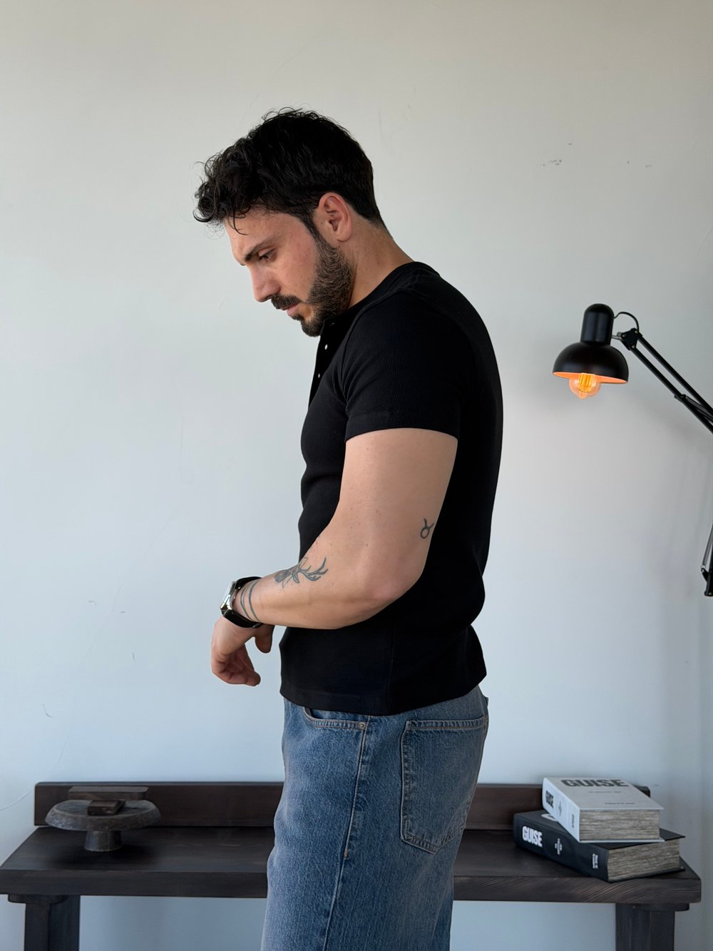 Next Fitilli Henley Siyah Tişört