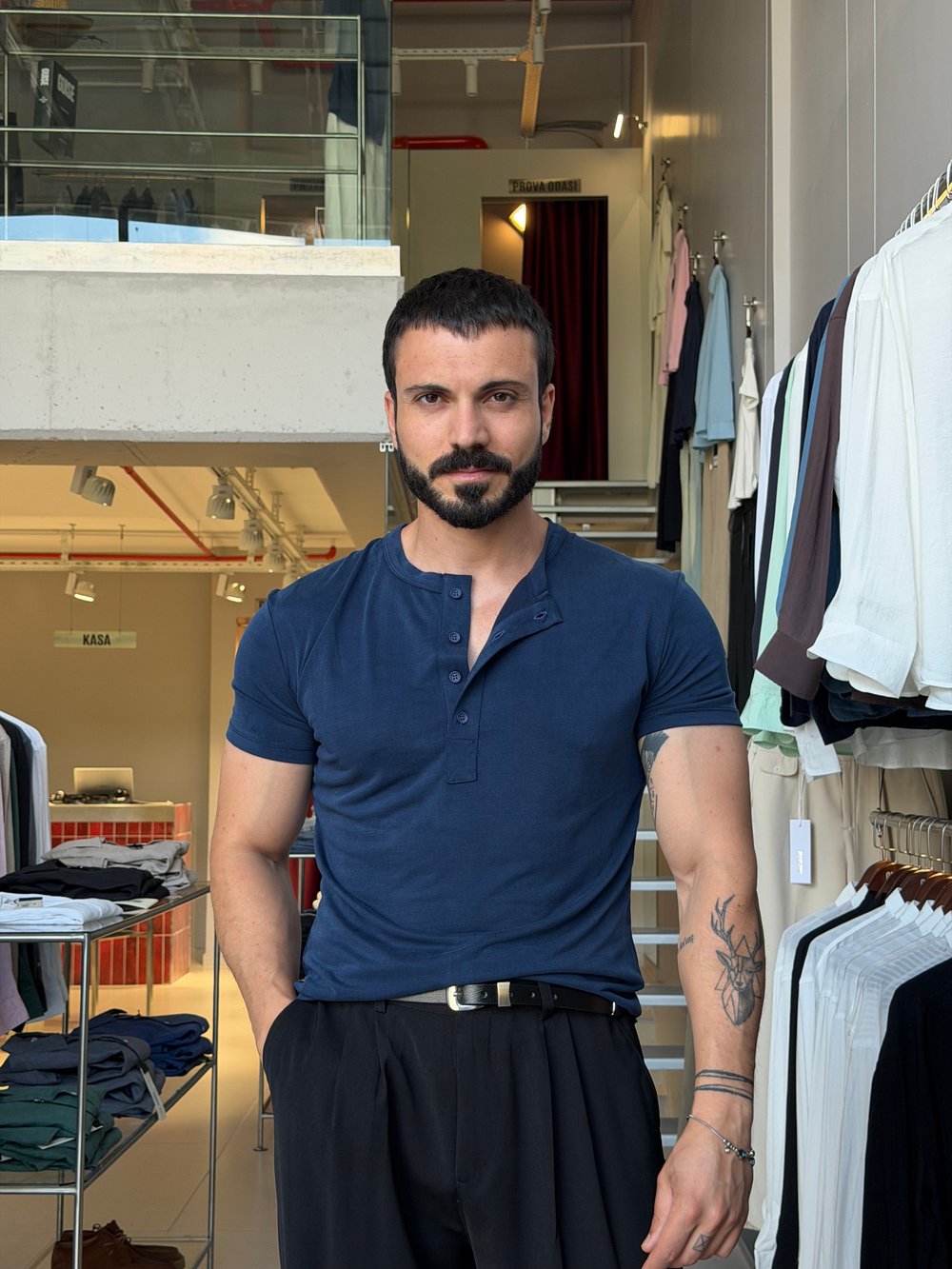 Odin Modal Henley Lacivert Tişört