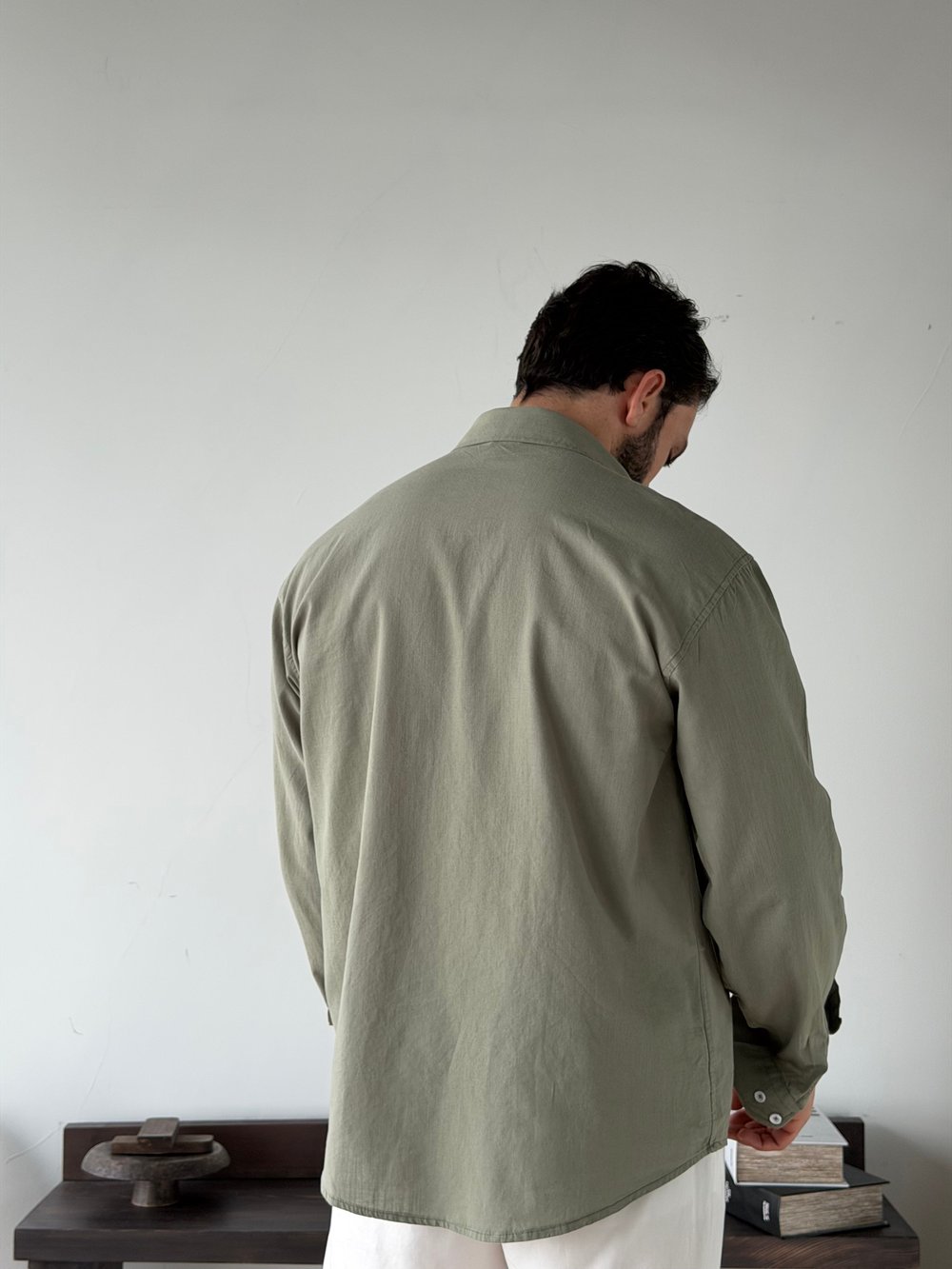 Ohio Yarı Oversize %100 Pamuk Haki Gömlek