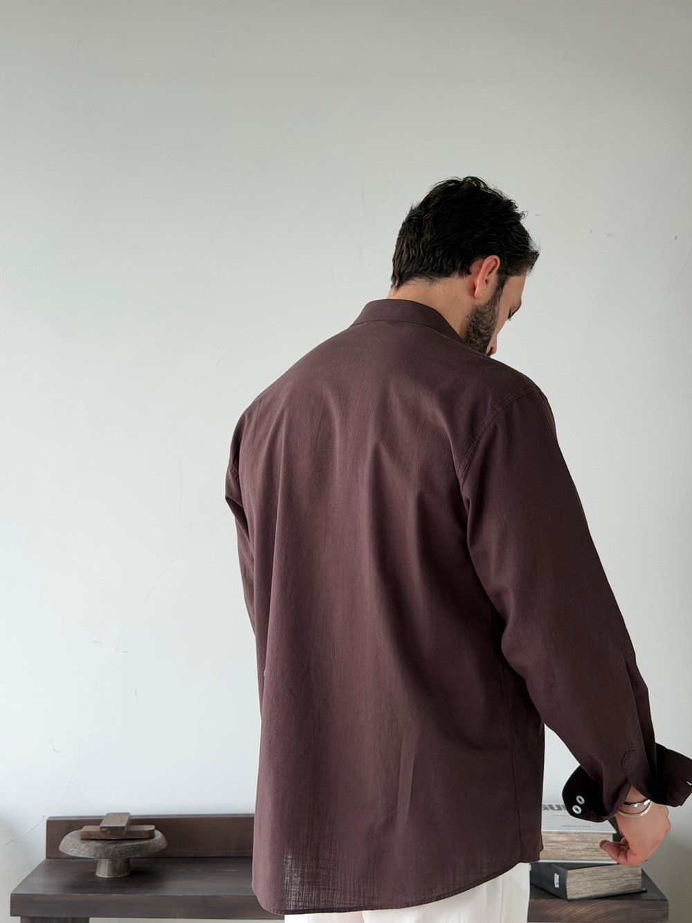 Ohio Yarı Oversize %100 Pamuk Kahve Gömlek