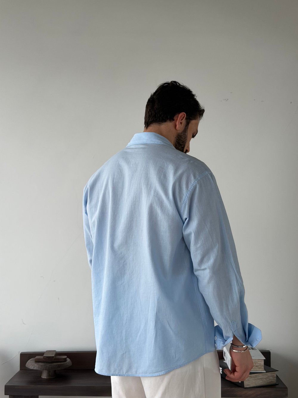 Ohio Yarı Oversize %100 Pamuk Mavi Gömlek
