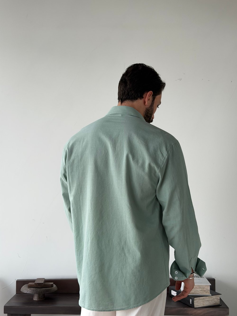 Ohio Yarı Oversize %100 Pamuk Mint Gömlek