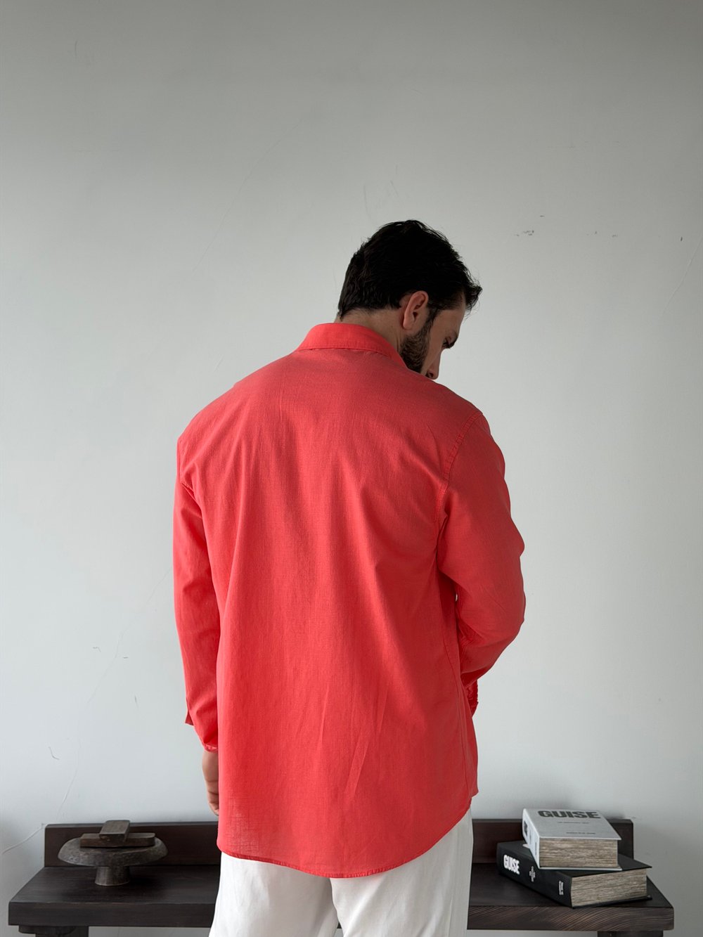Ohio Yarı Oversize %100 Pamuk Nar Çiçeği Gömlek