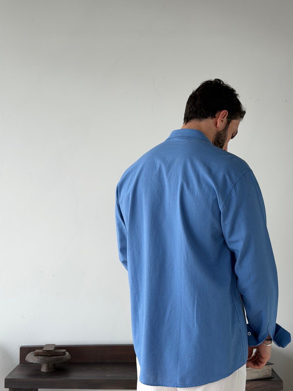 Ohio Yarı Oversize %100 Pamuk Saks Gömlek