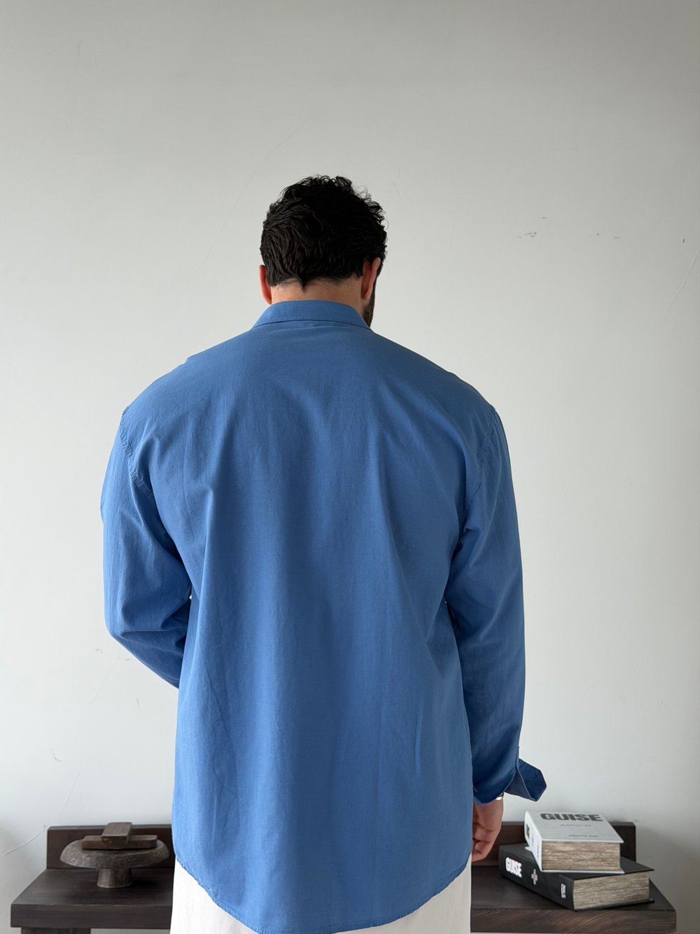 Ohio Yarı Oversize %100 Pamuk Saks Gömlek