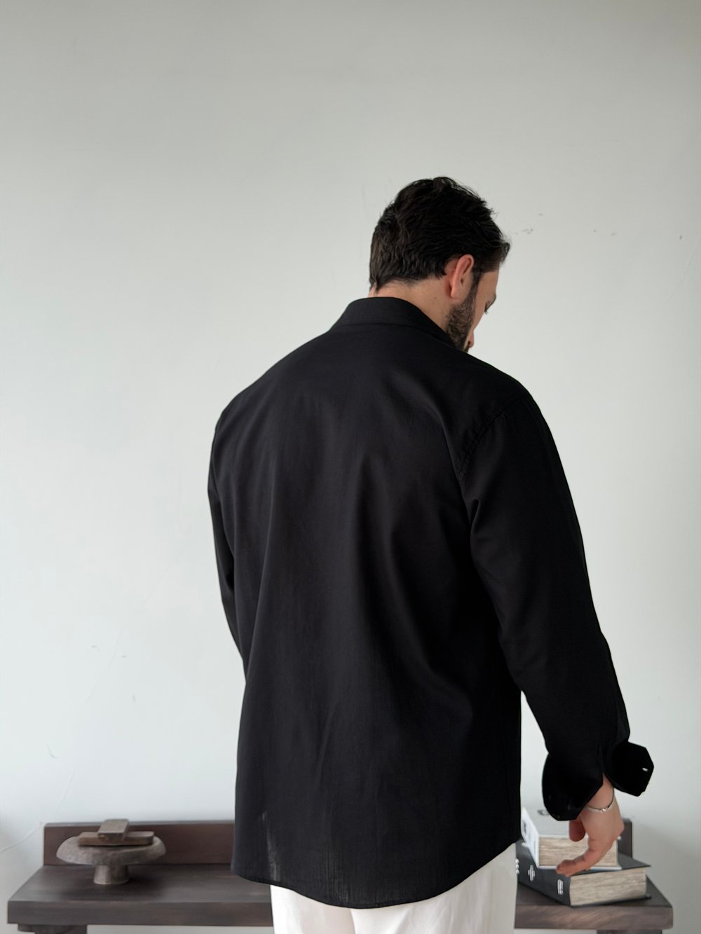 Ohio Yarı Oversize %100 Pamuk Siyah Gömlek
