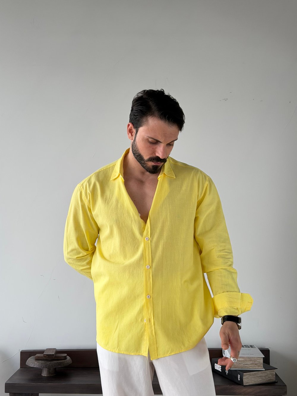 Ohio Yarı Oversize %100 Sarı Gömlek