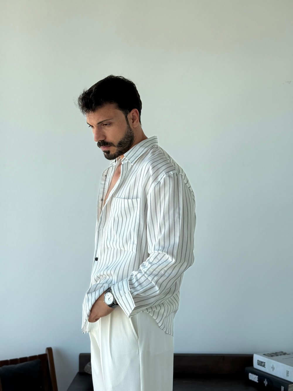 Ruby Çizgili Beyaz Gömlek