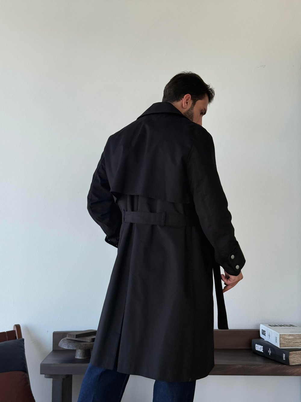 Sanleo Süet Dokulu Siyah Trençkot