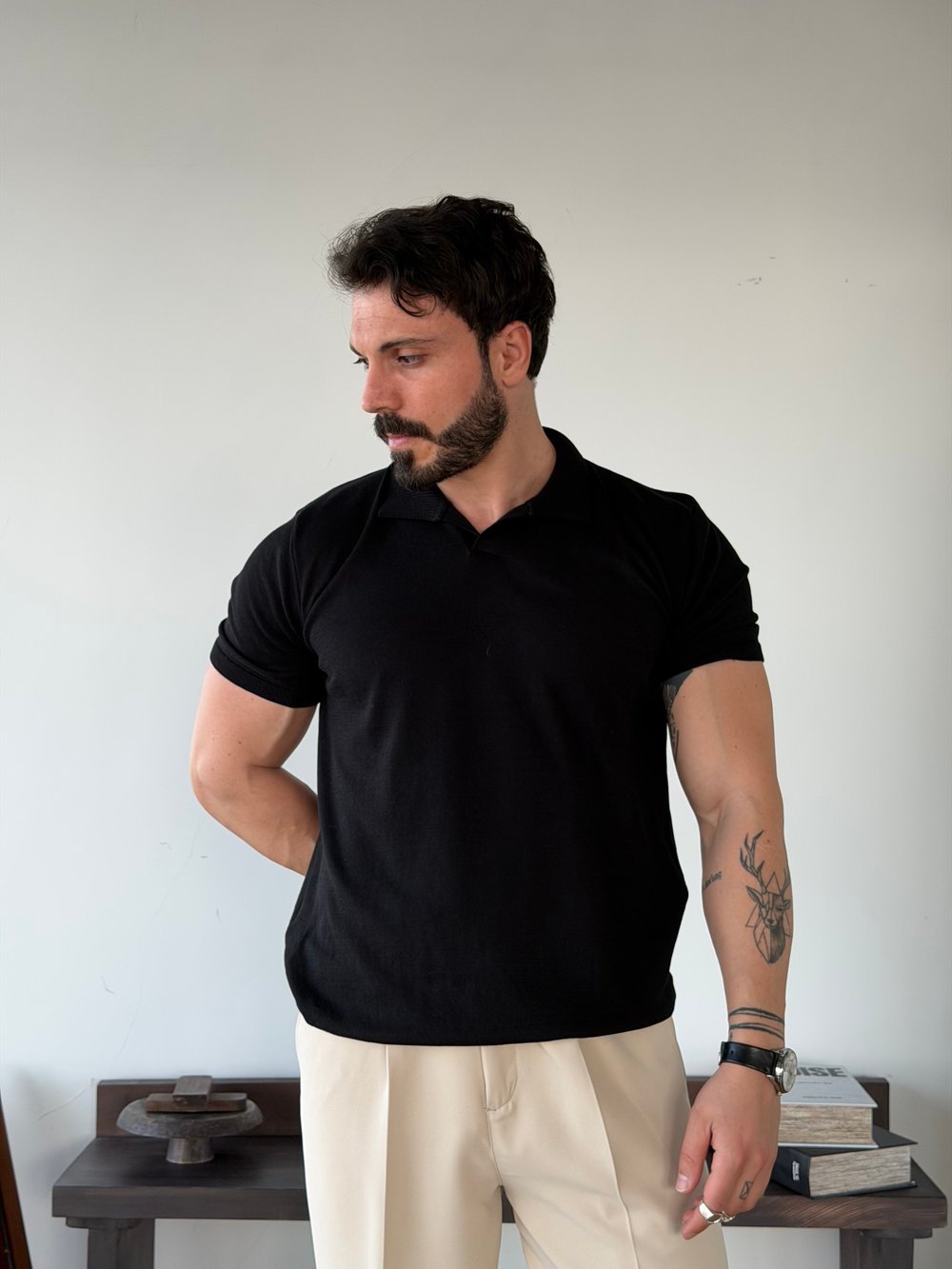 Scallini Polo Yaka Siyah Triko 