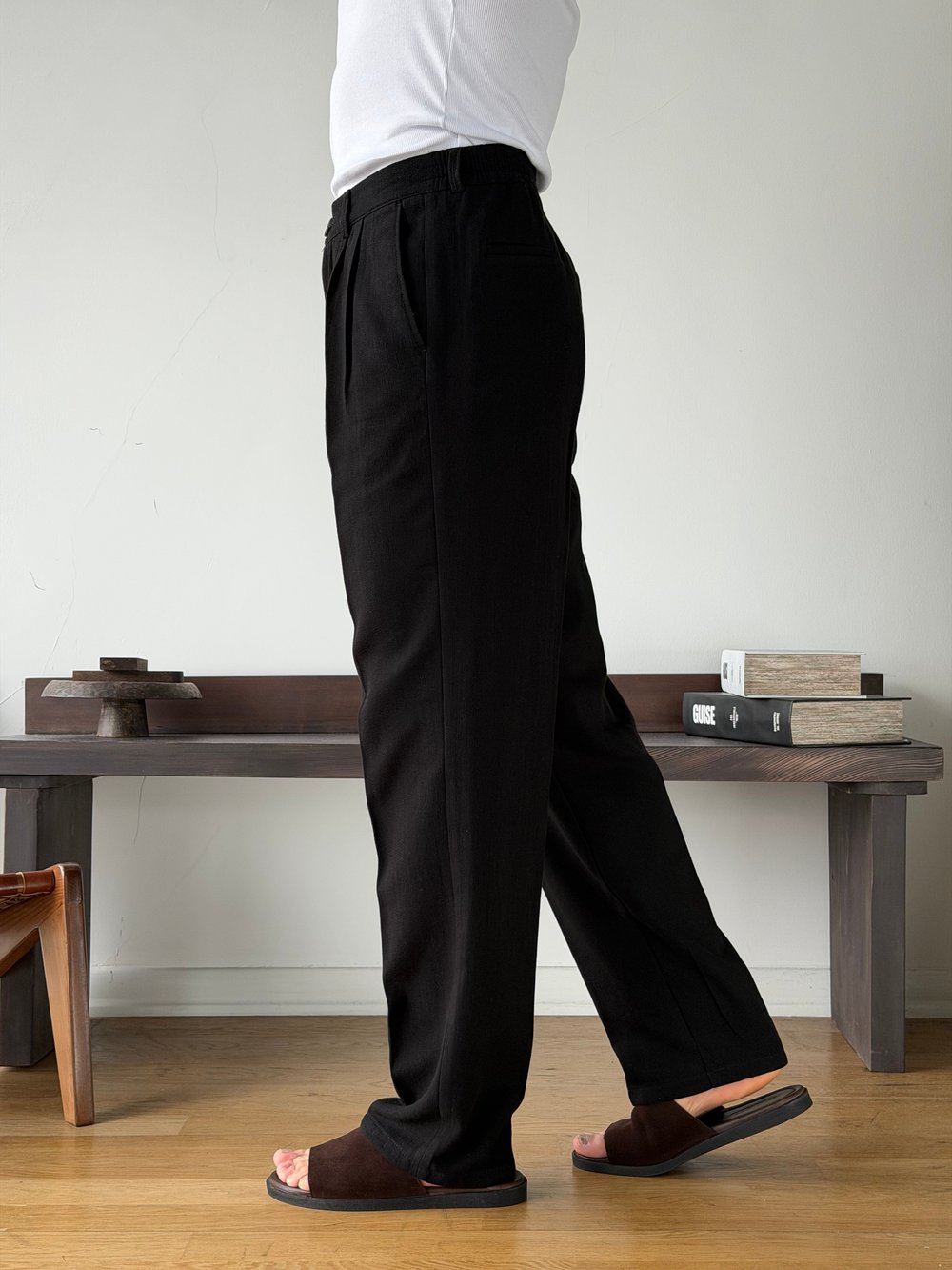 Siena Siyah Baggy Keten Pantolon