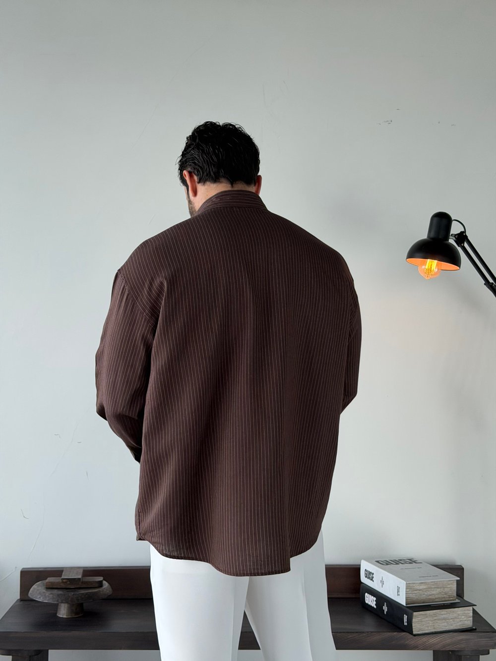 Soprano Oversize Çizgili Kahve Gömlek
