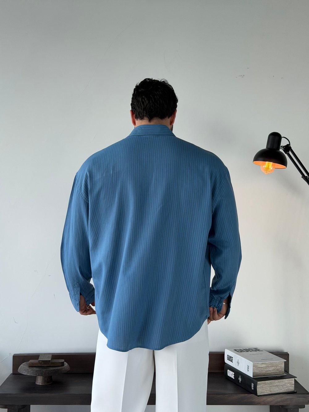 Soprano Oversize Çizgili Mavi Gömlek