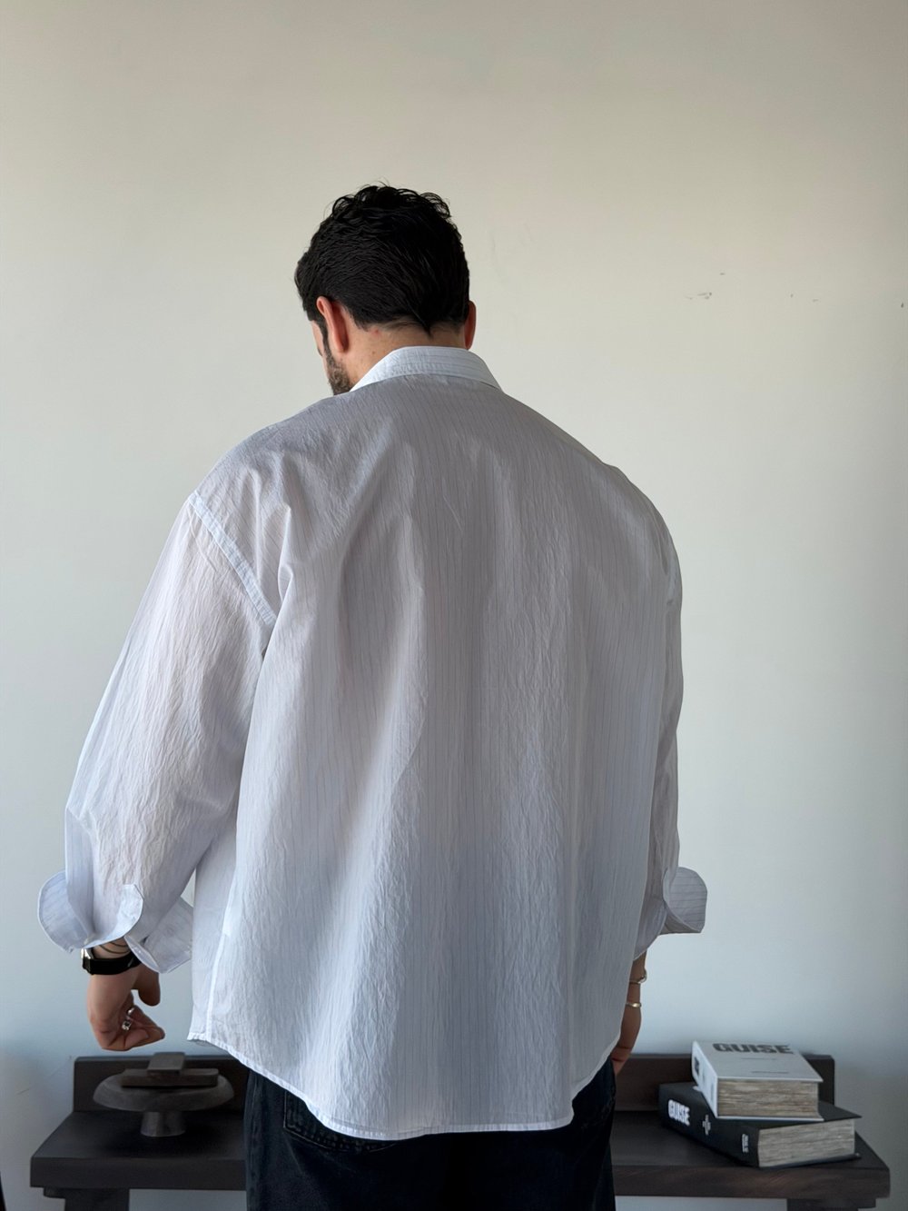 Tiero Oversize Çizgili Beyaz Gömlek