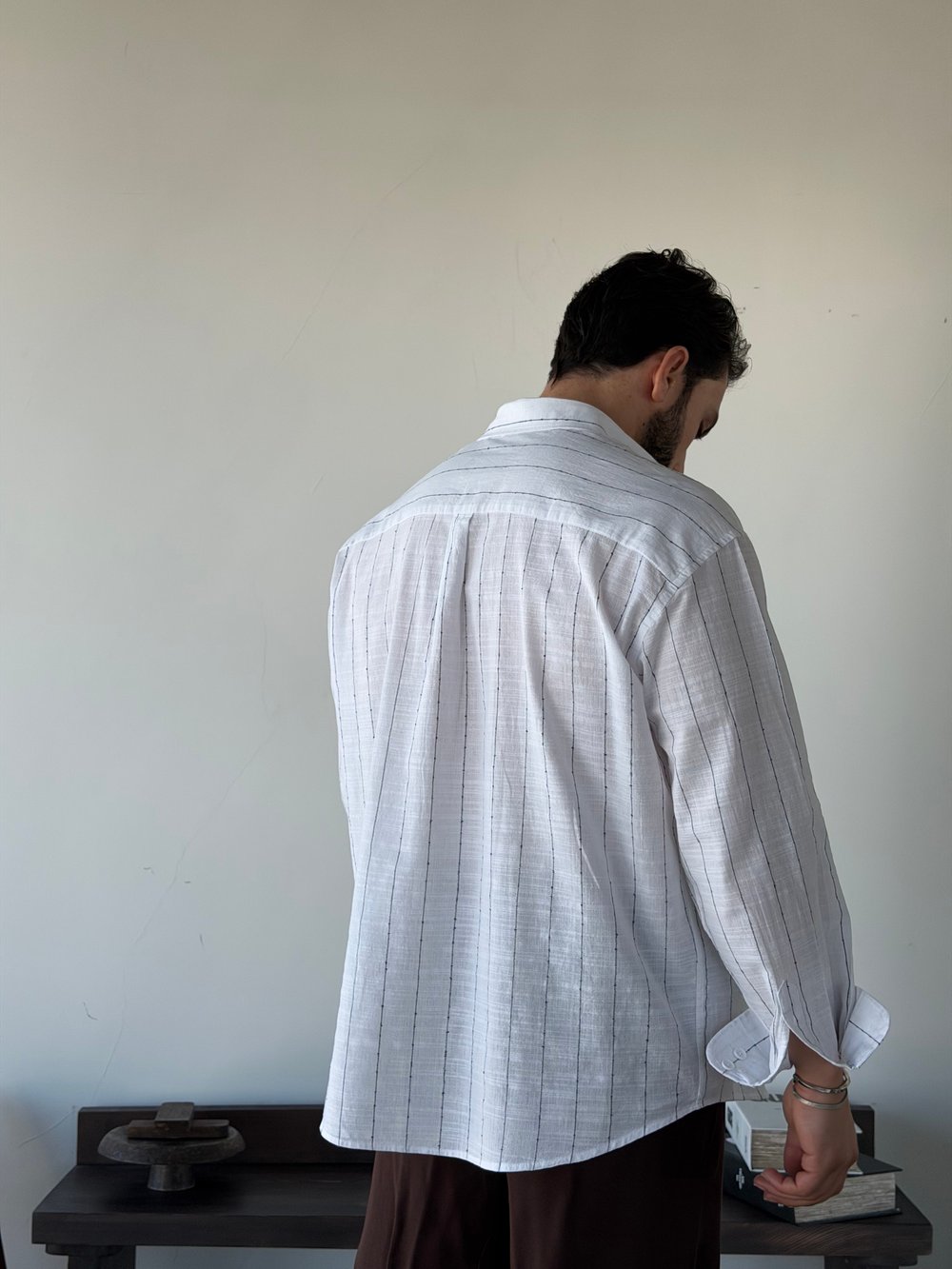 Valeria Oversize Beyaz Pamuk Keten Gömlek