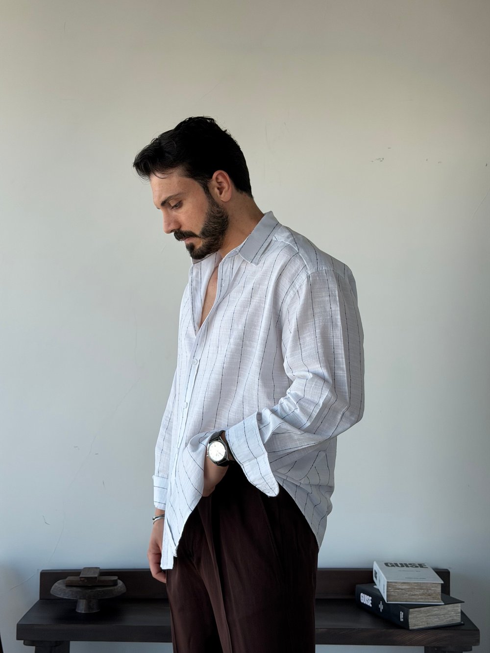 Valeria Oversize Beyaz Pamuk Keten Gömlek