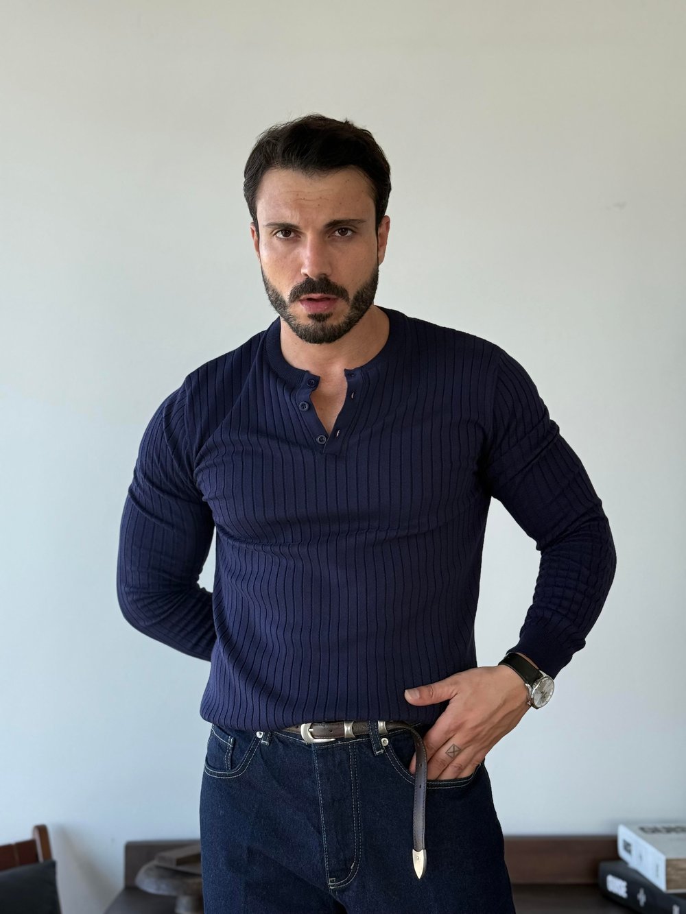 Velora Düğmeli Lacivert Sweat
