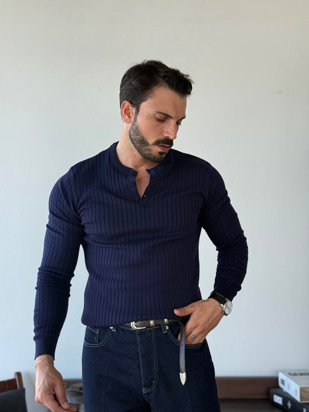 Velora Düğmeli Lacivert Sweat