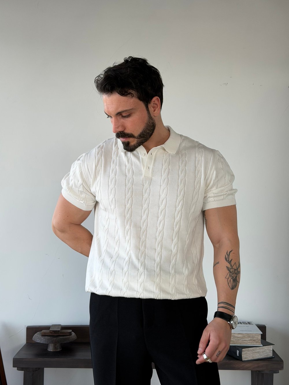 Verona Desenli Beyaz Triko