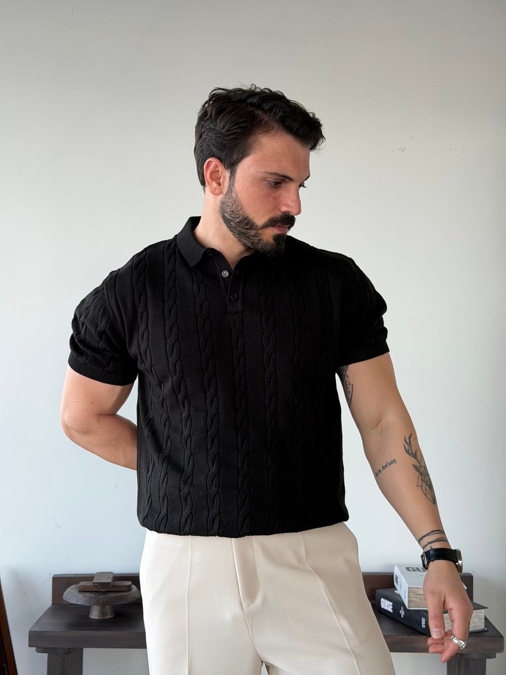 Verona Desenli Siyah Triko