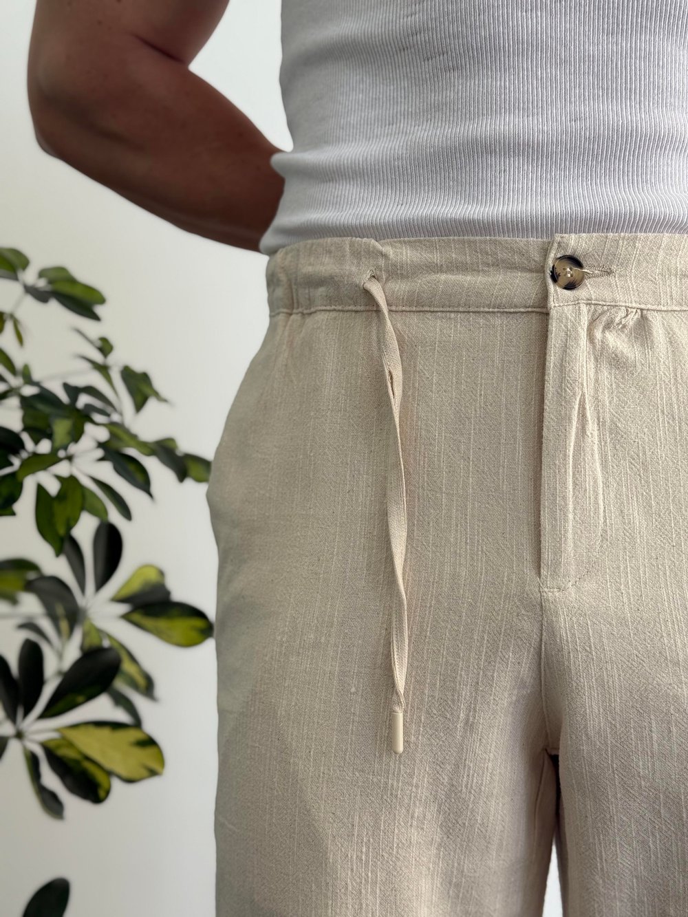 Vitinia Dark Bej Keten Pantolon