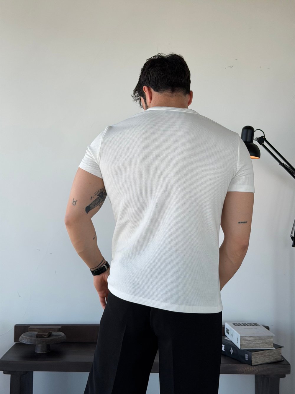 Waffle Henley Beyaz Tişört