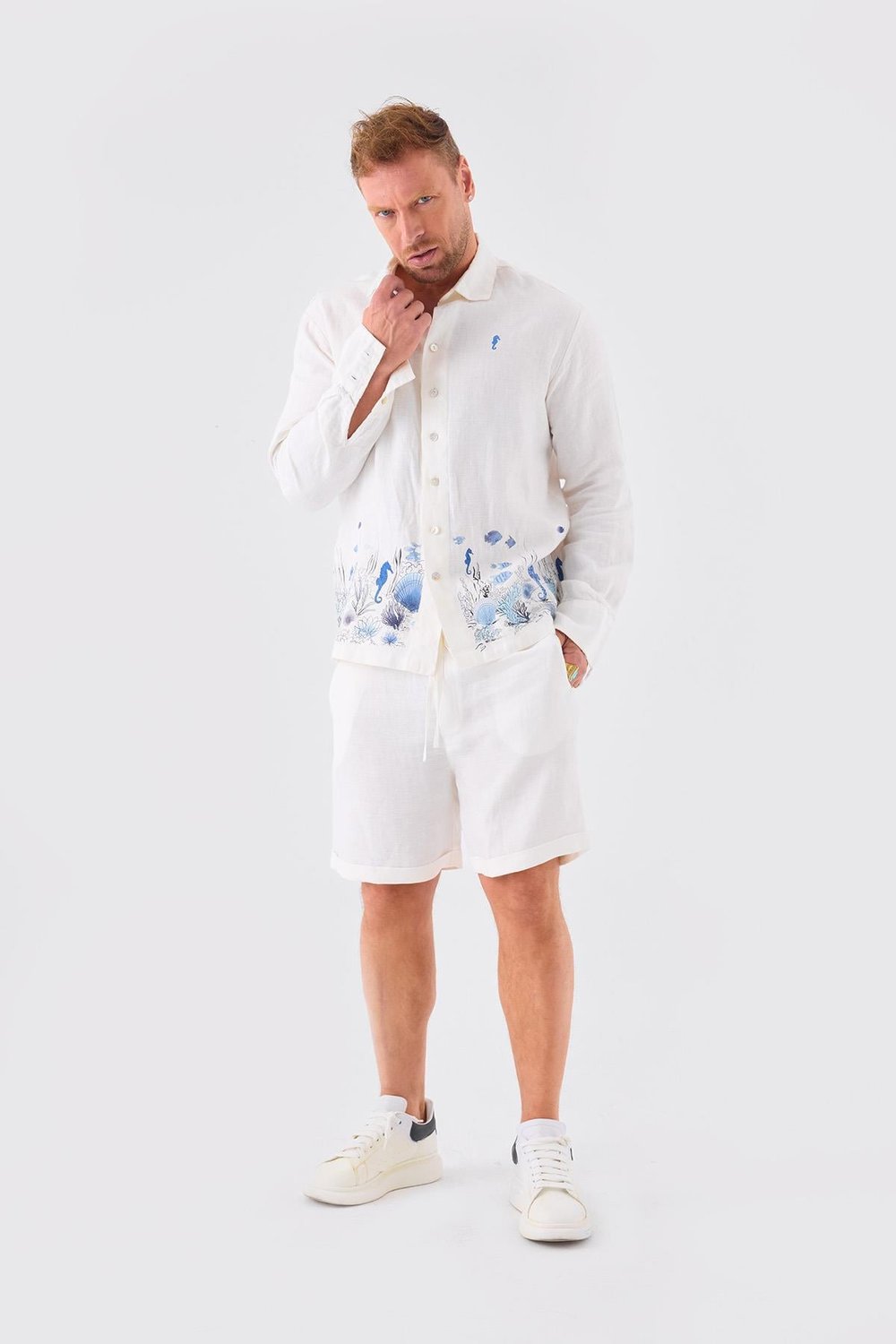 SMM28 White Mens Linen Shorts