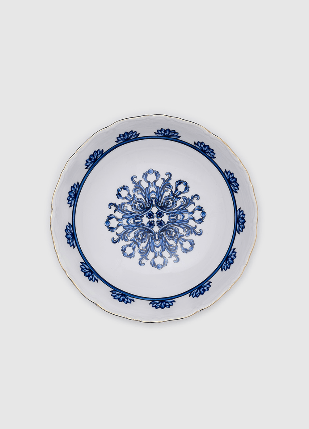 Sophisticated Blue Blanc Gold Rimmed 15 cm Salad/Soup Plate