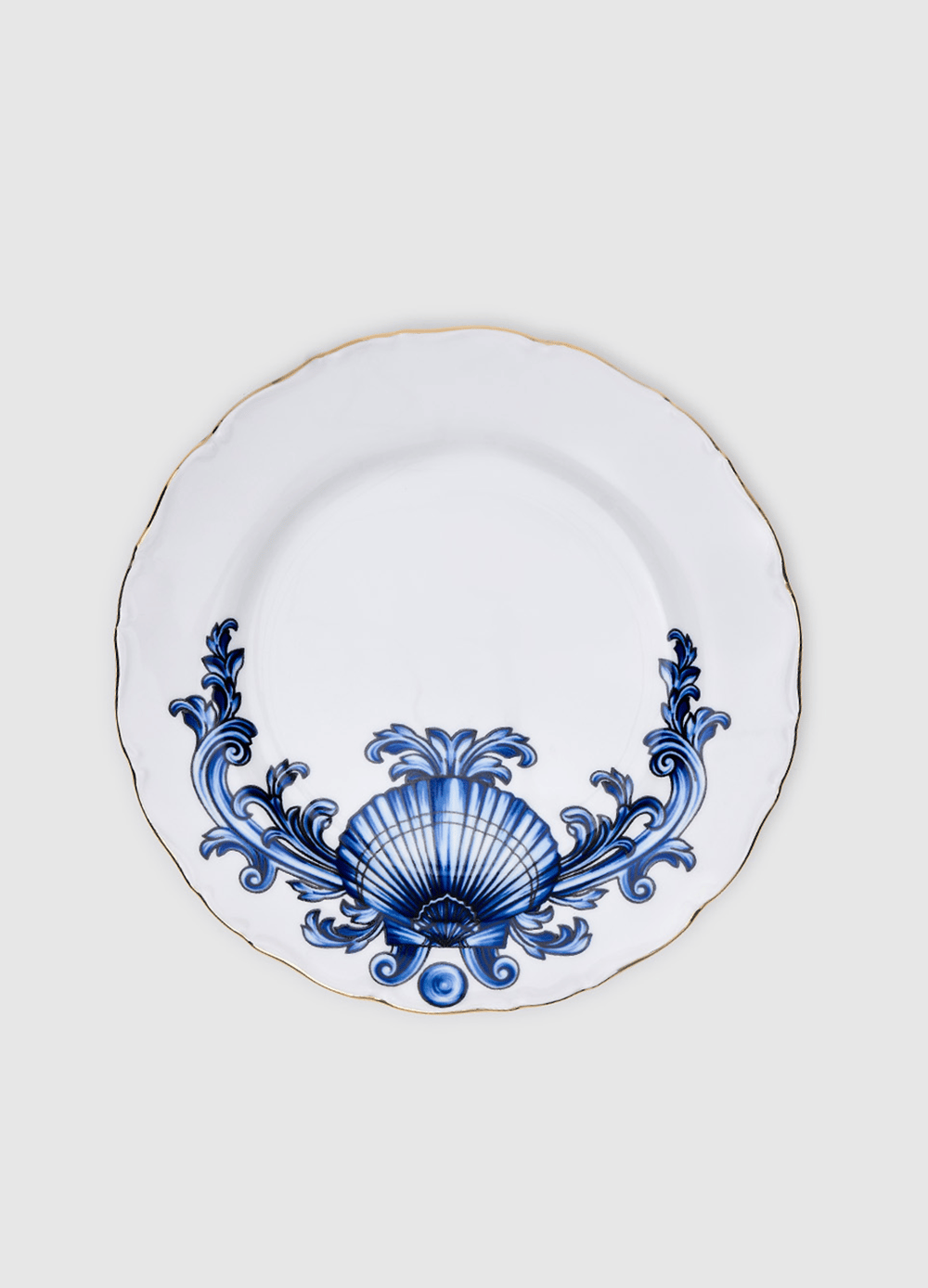Sophisticated Blue Blanc Gold Rimmed 21 cm Cake Plate