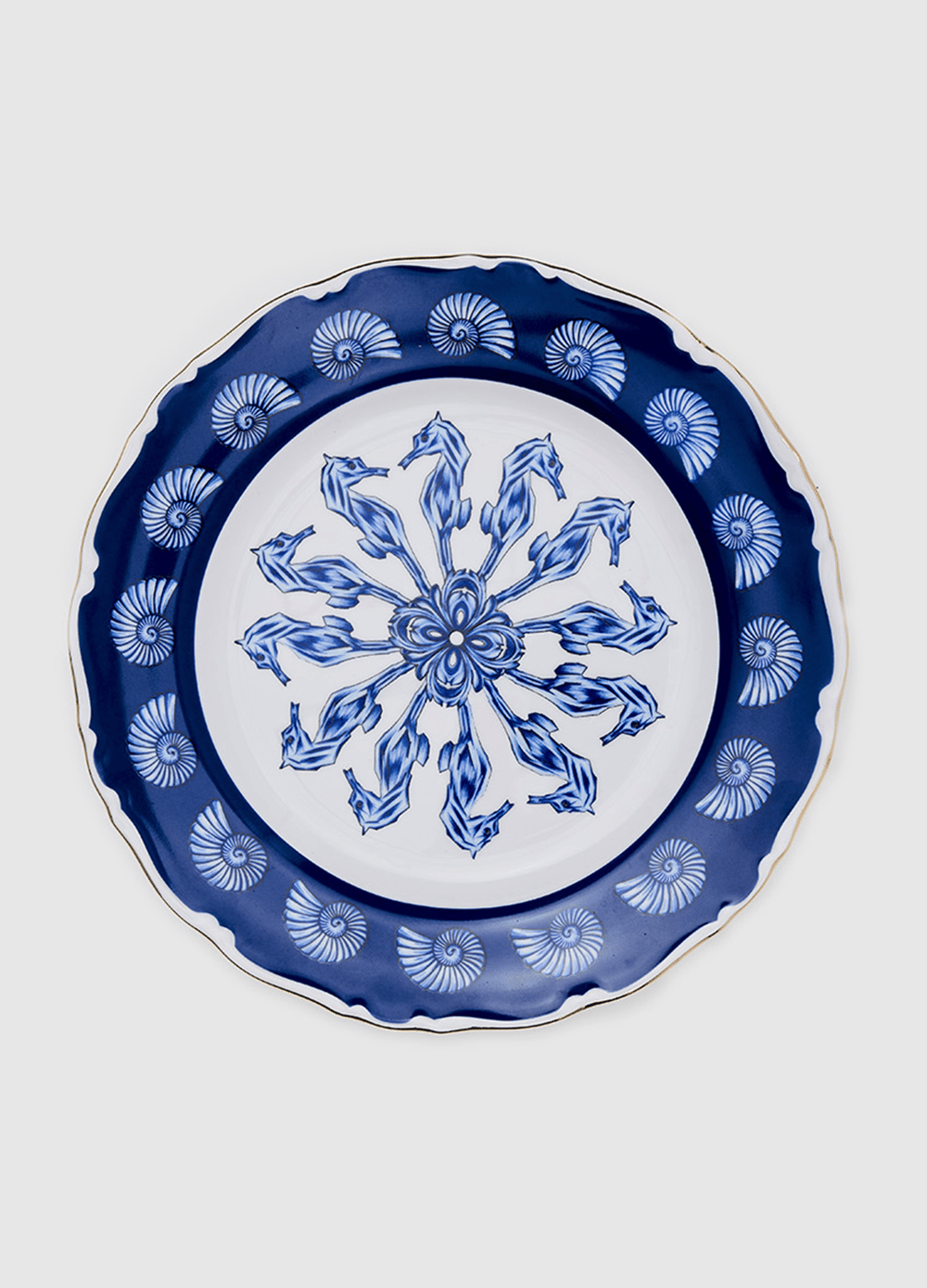 Sophisticated Blue Blanc Gold Rimmed 25 cm Dinner Plate 