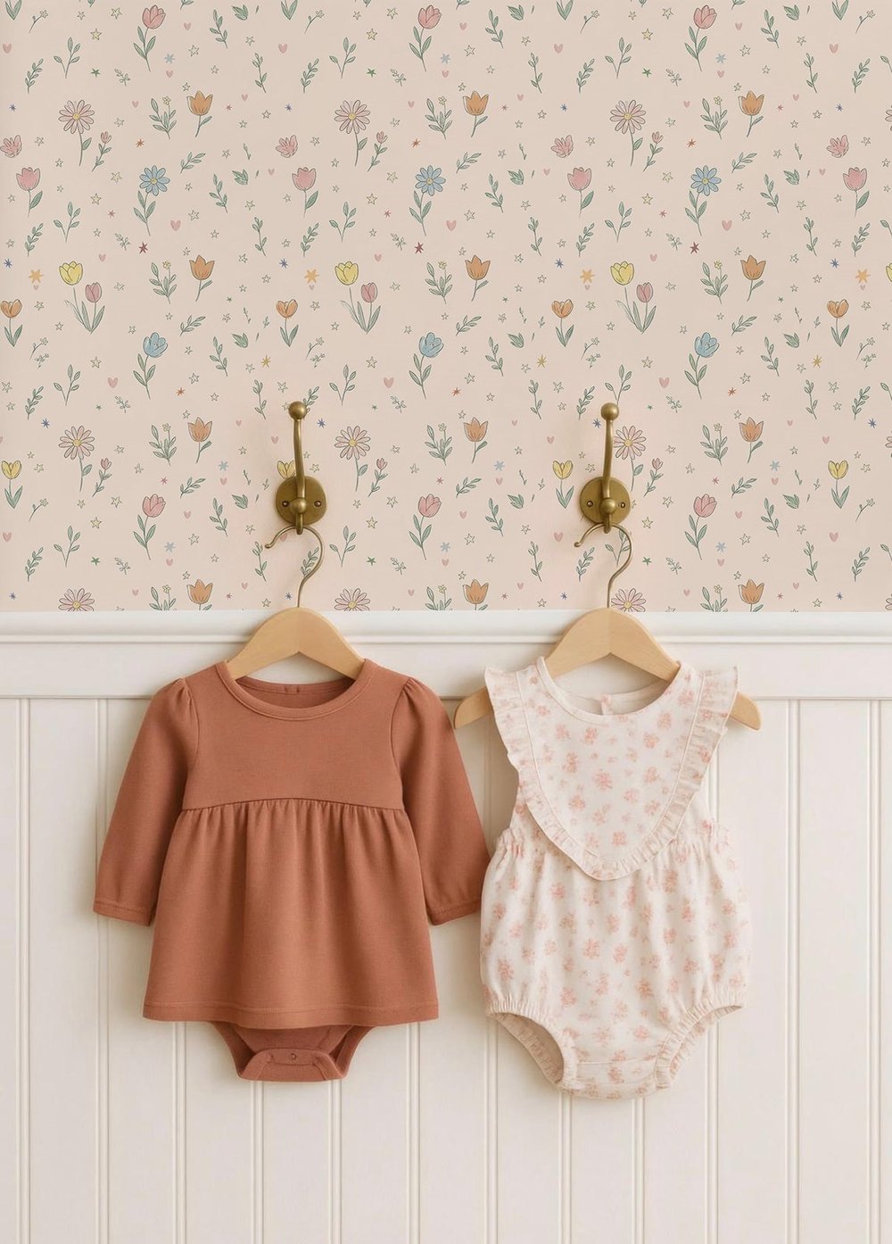 Minik Pastel Renkli Çiçekler Zarif Bebek & Çocuk Odası Duvar Kağıdı