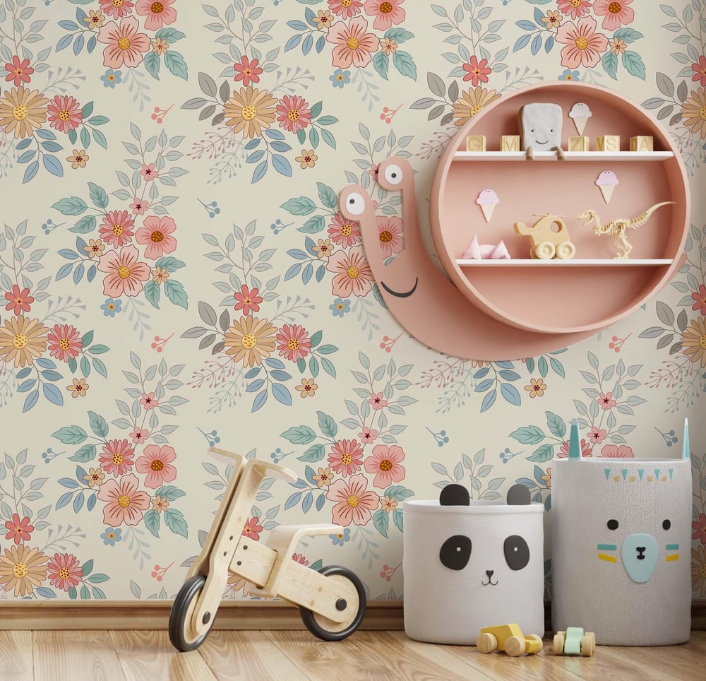 Minik Pembe Çiçekler  Çocuk Odası Duvar Kağıdı