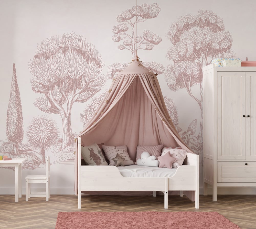 Monochrome Soft Pembe Ağaçlar Bebek & Çocuk Odası Duvar Kağıdı