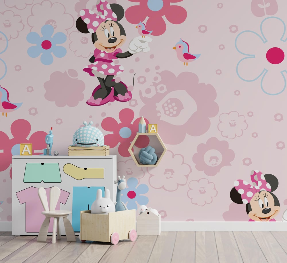 Pembe Mini Mouse Kız Çocuk Odası Duvar Kağıdı