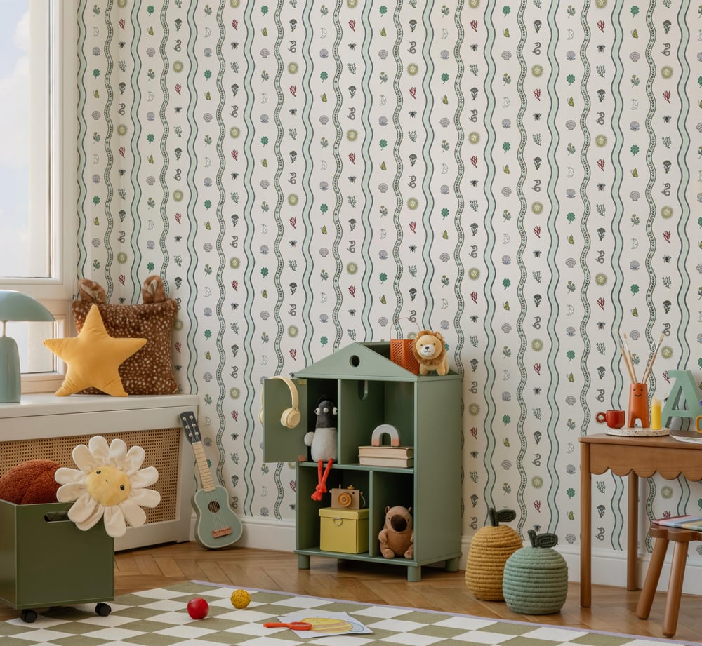 Retro Konsept Şeritler ve Minimal Figürler Vintage Bebek Çocuk Odası Duvar Kağıdı