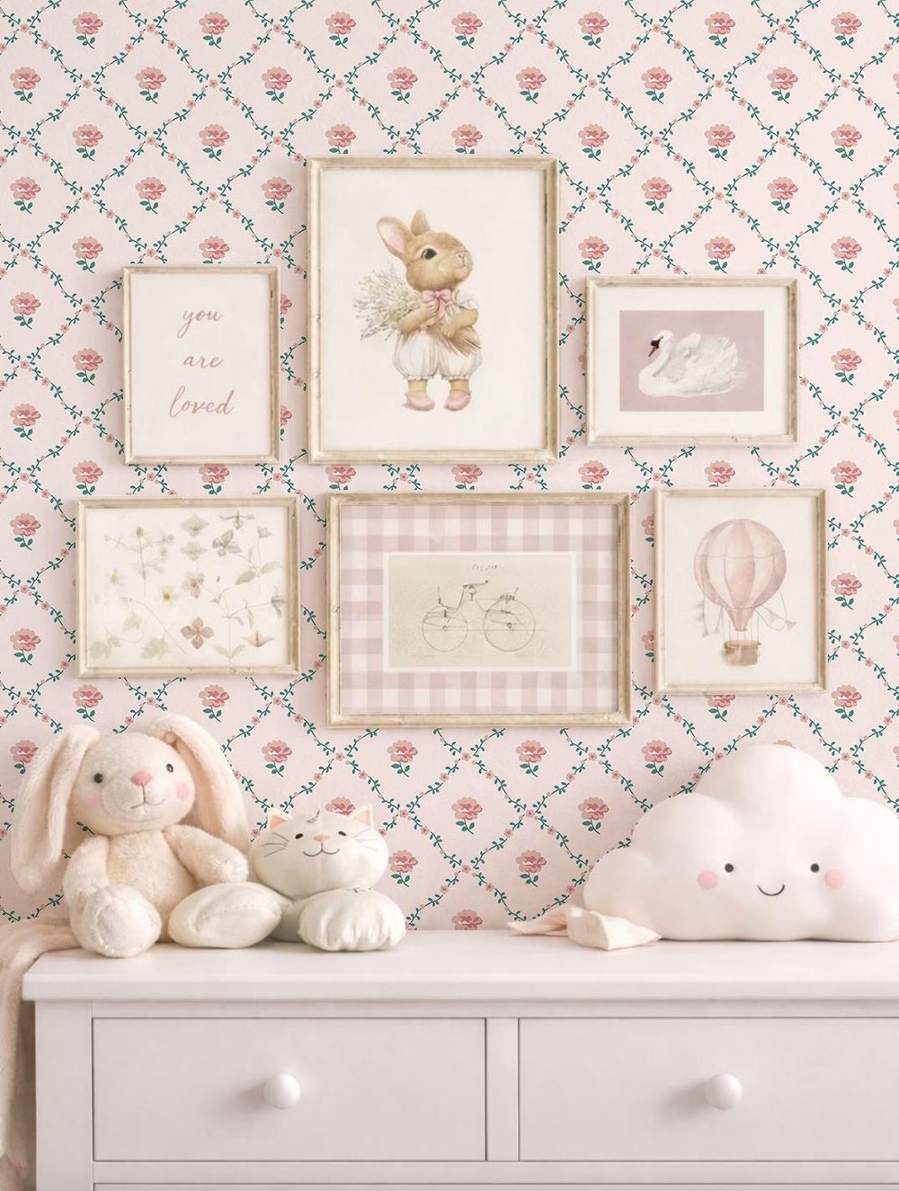 Sarmal Yapraklar ve Minik Çiçek Konseptli Minimal Desen Bebek & Çocuk Odası Duvar Kağıdı