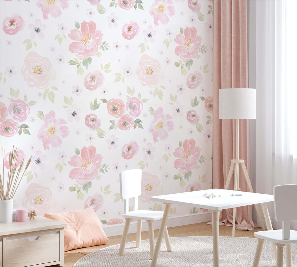 Soft Pembe Çiçekler  Çocuk Odası Duvar Kağıdı
