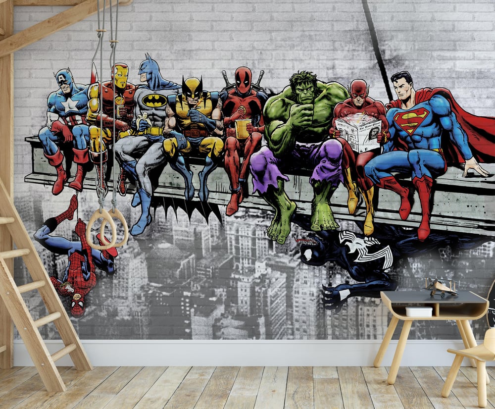 Spiderman Superman Batman Hulk Süper Kahramanlar Çocuk Odası Duvar Kağıdı