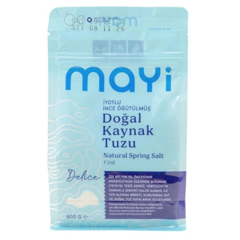 MAYİ İYOTLU İNCE ÖĞÜTÜLMÜŞ DOĞAL KAYNAK TUZU 600 G